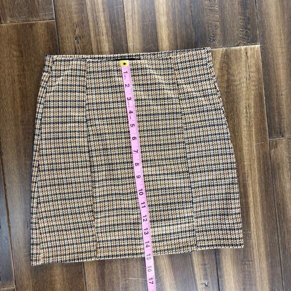 Hesperus S Plaid Tan Brown Houndstooth Mini Skirt Elastic Waist y2k Fall Preppy - Picture 4 of 9
